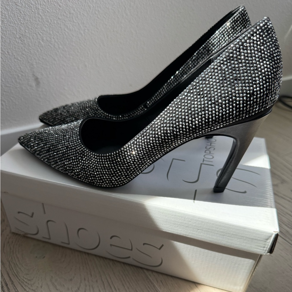 Topshop Silver Crystal-Embellished Pointed Toe Pumps